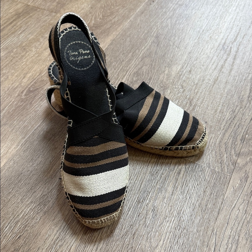 Toni Pons Black & Brown Striped Espadrille Slingback